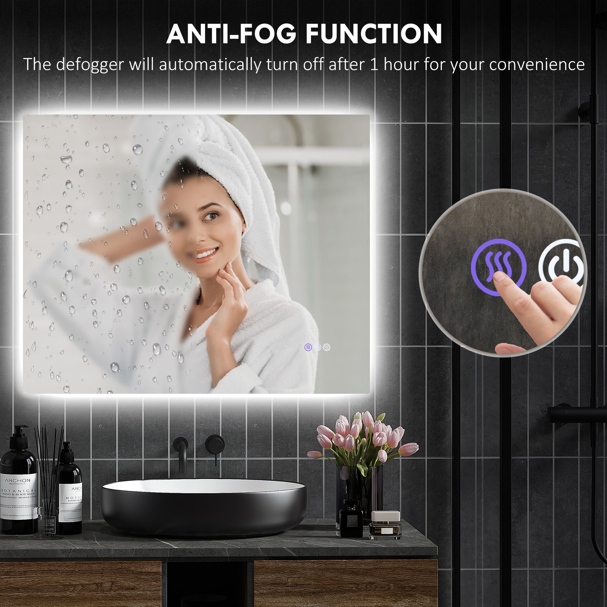 LED bathroom mirror with antifog function illuminated vanity