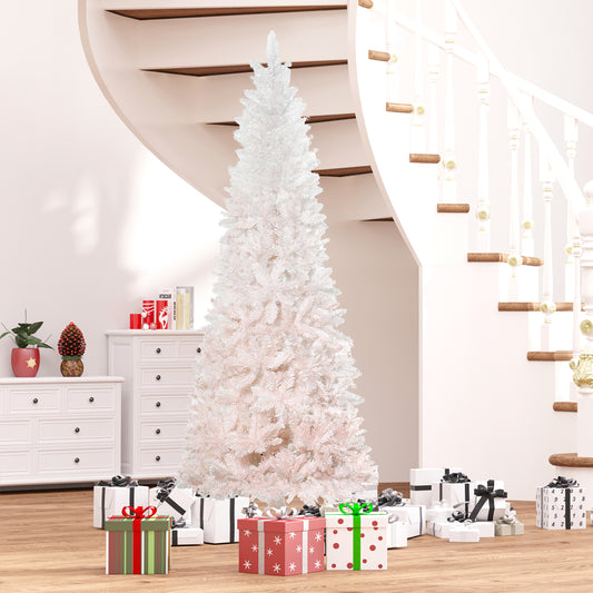 Elegant white flocked Christmas tree with pastel pink tips perfect for festive decor