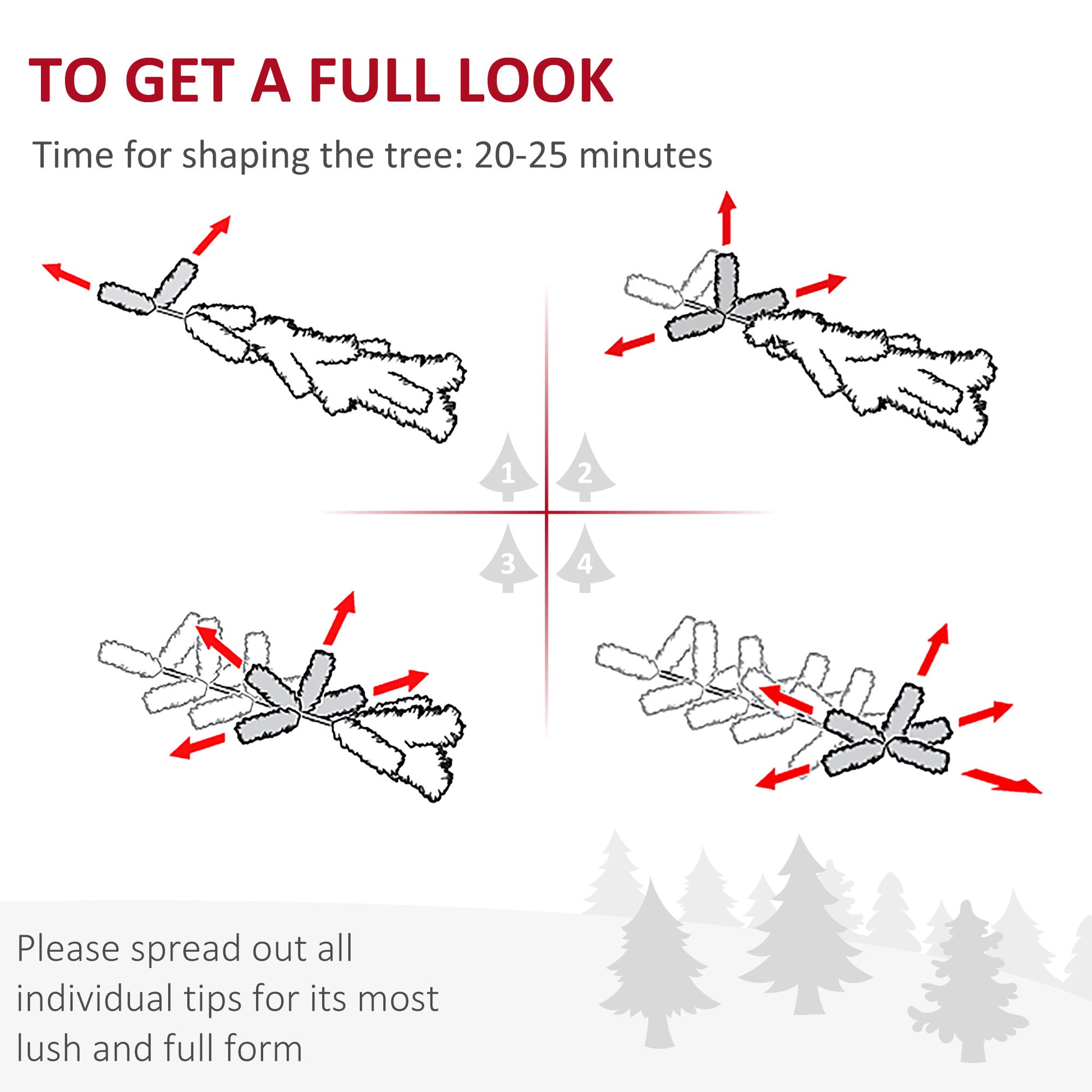 Diagram showing how to shape artificial tree branches for fullness