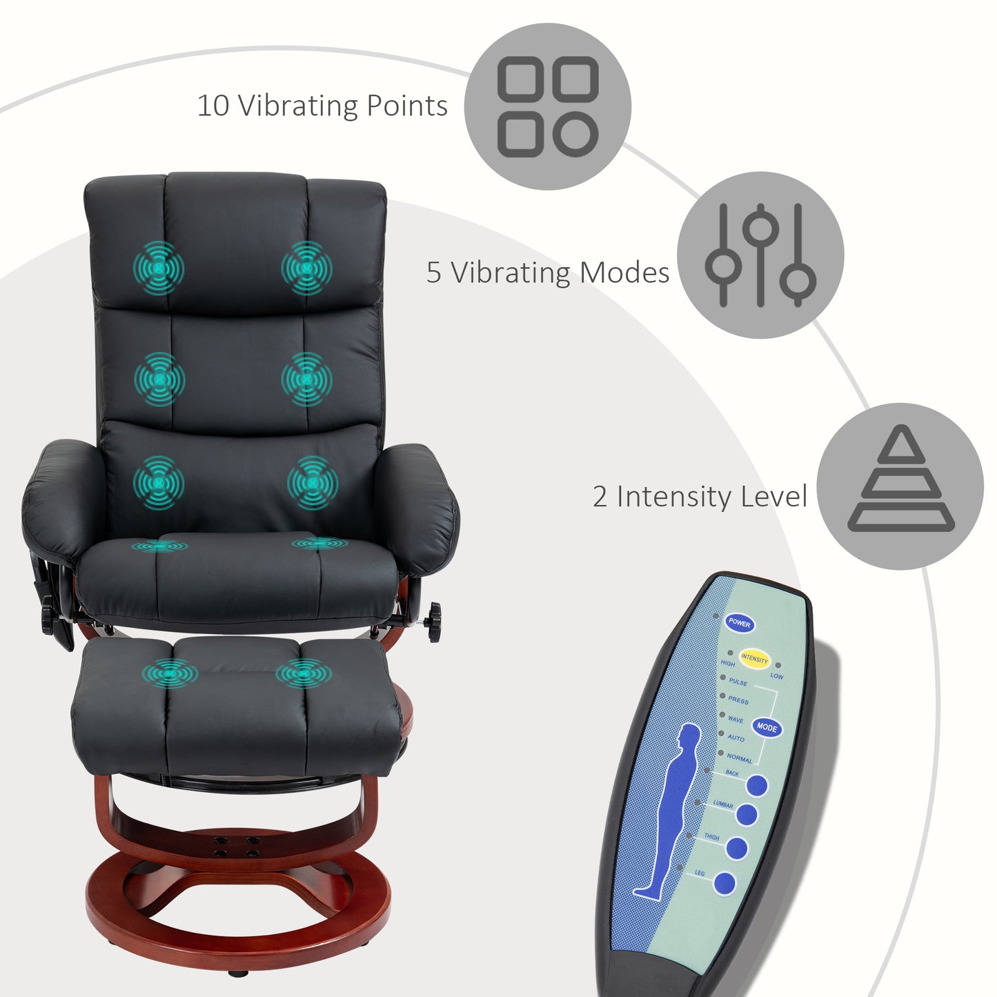 Black leather massage recliner with  vibrating points for ultimate relaxation