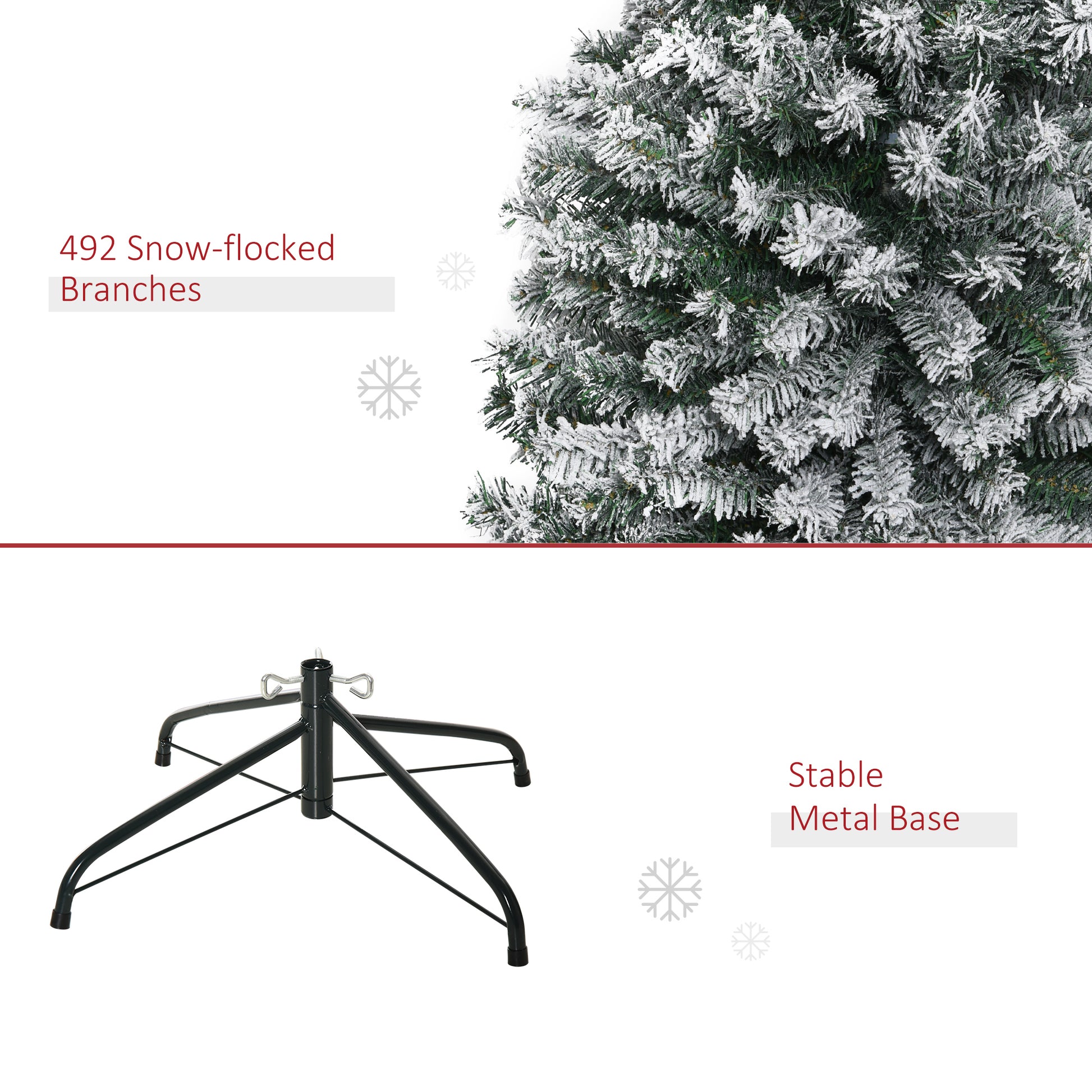 Closeup of snowflocked artificial Christmas tree branches with realistic detail