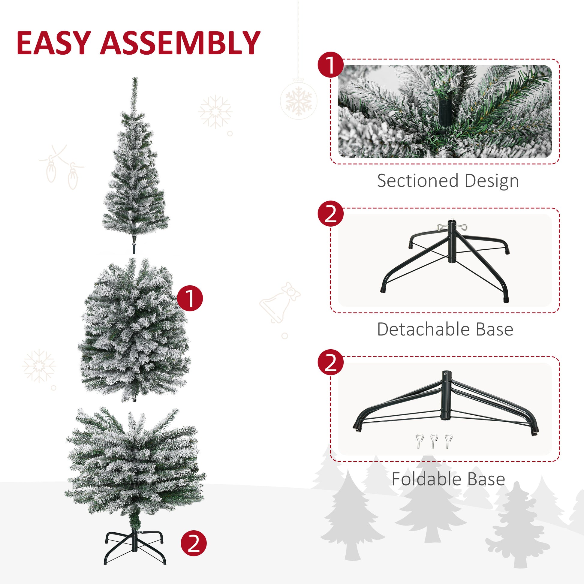 Flocked artificial Christmas tree with sectioned design for easy assembly