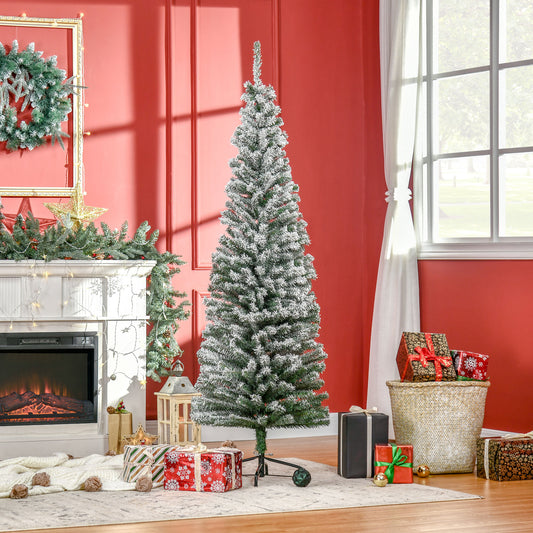 Flocked artificial Christmas tree with realistic PVC needles and a sturdy metal stand