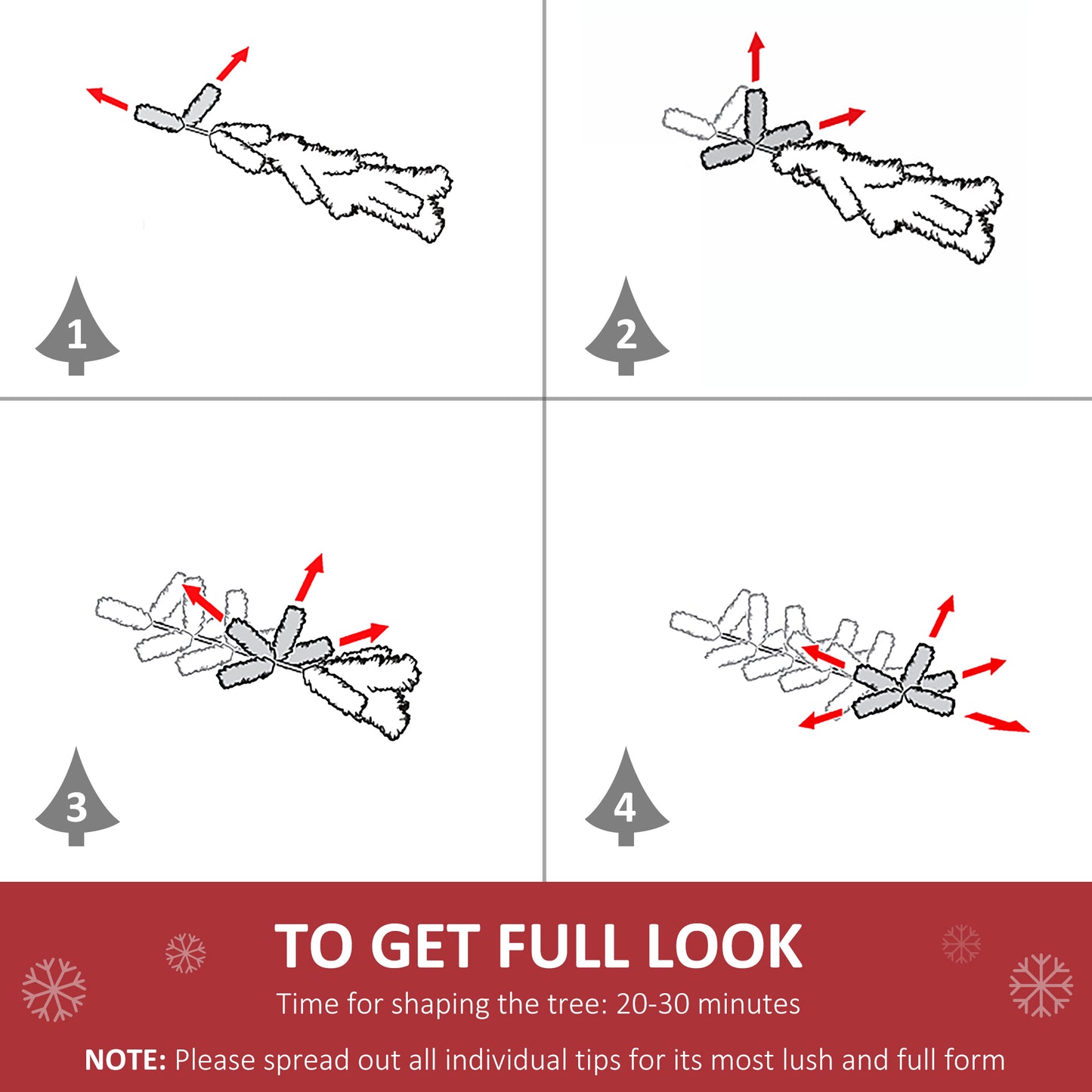 Diagram illustrating step  of shaping artificial Christmas tree tips outward