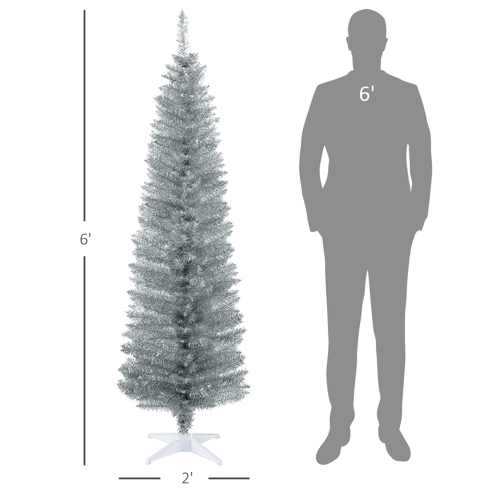 foot silver tinsel artificial Christmas tree with white stand