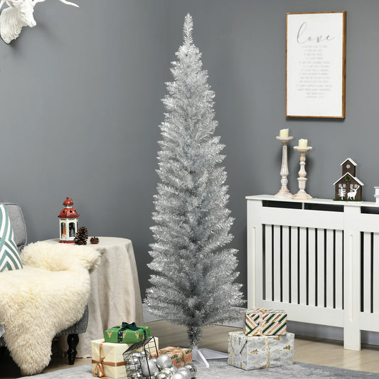 Slender silver tinsel christmas tree perfect for small spaces