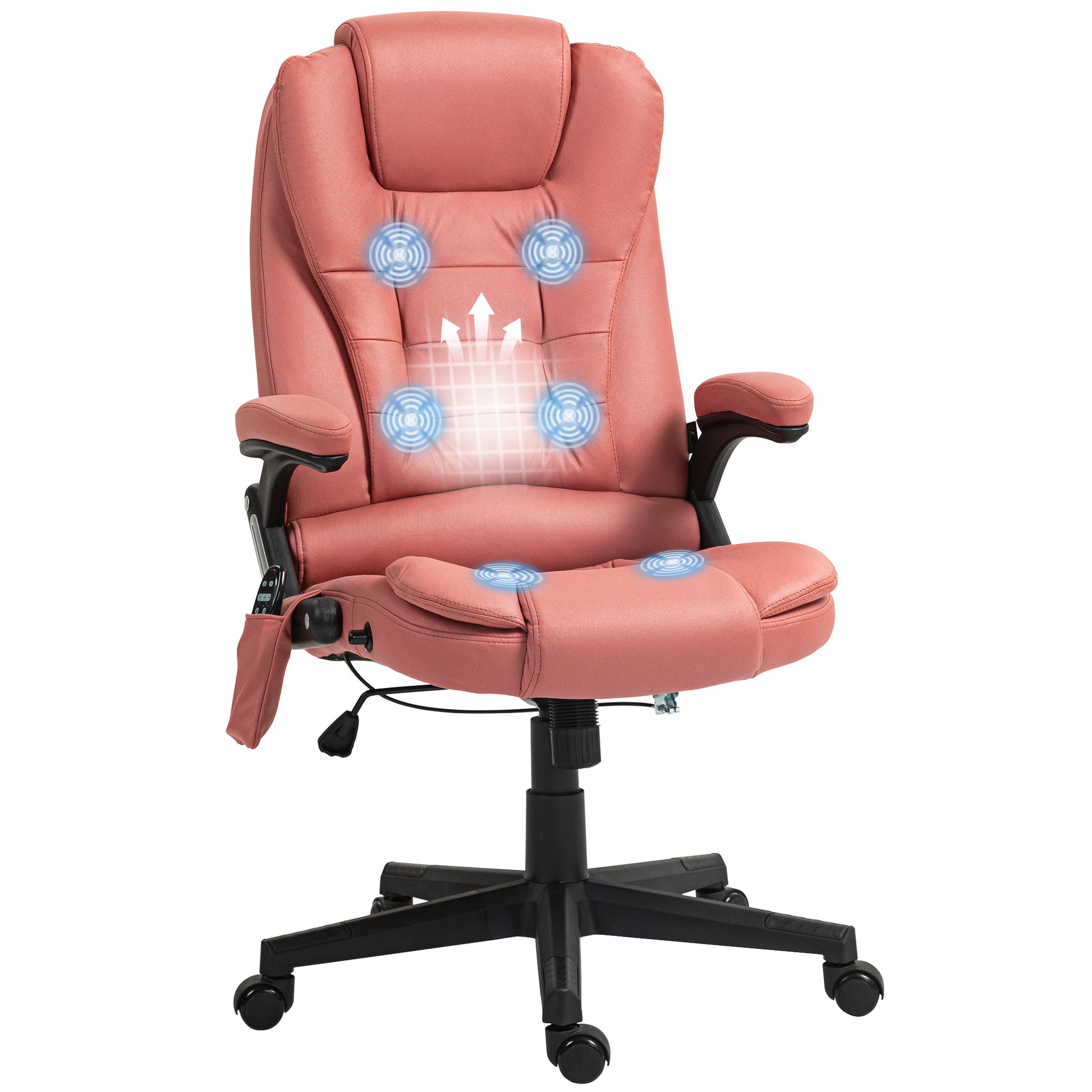 Pink ergonomic office chair with builtin massager and lumbar support