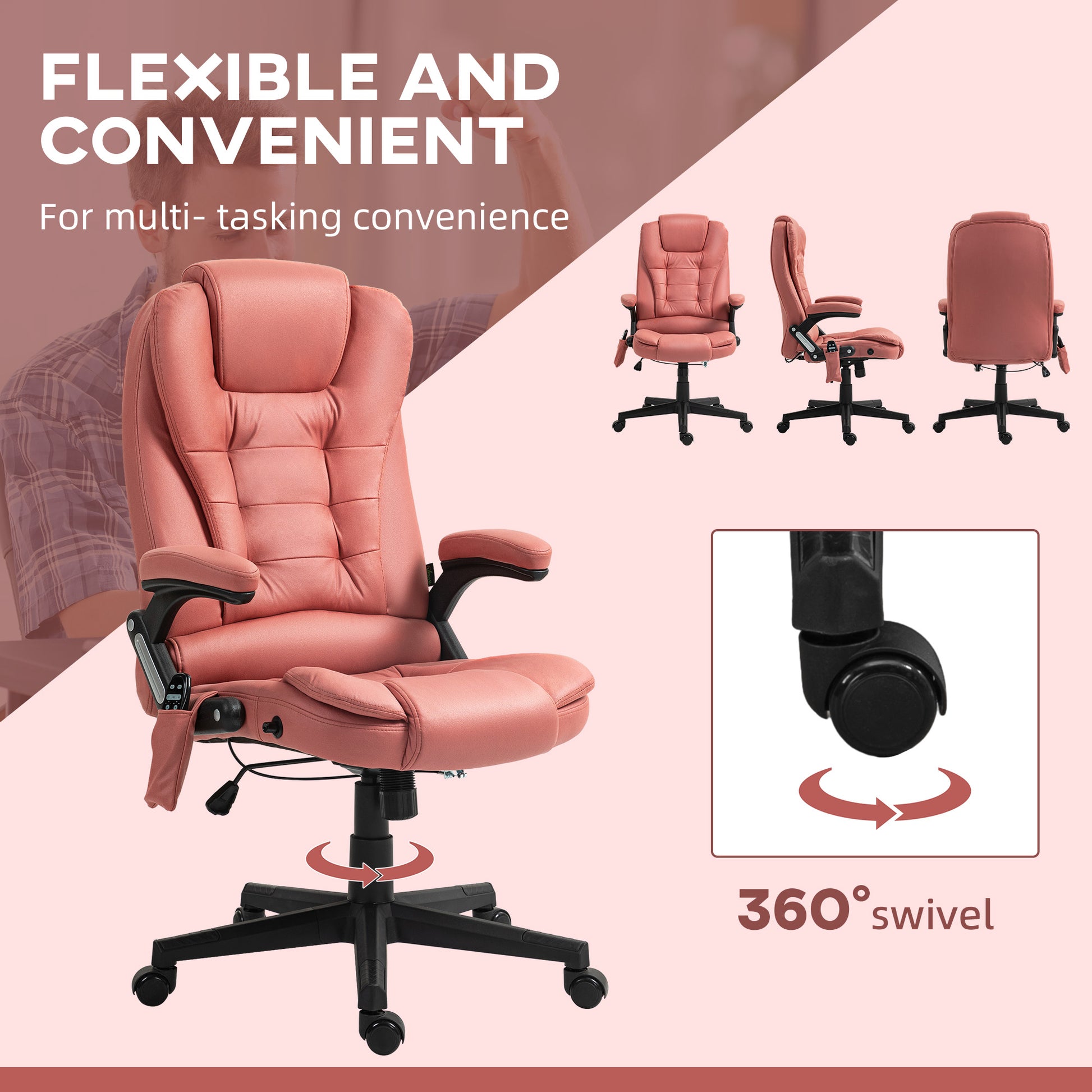 Pink ergonomic office chair with adjustable armrests and lumbar support