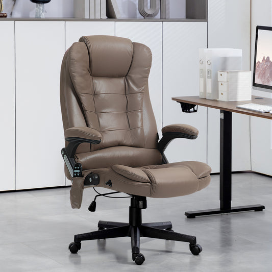 Brown executive chair with padded faux leather adjustable armrests and lumbar support for office comfort