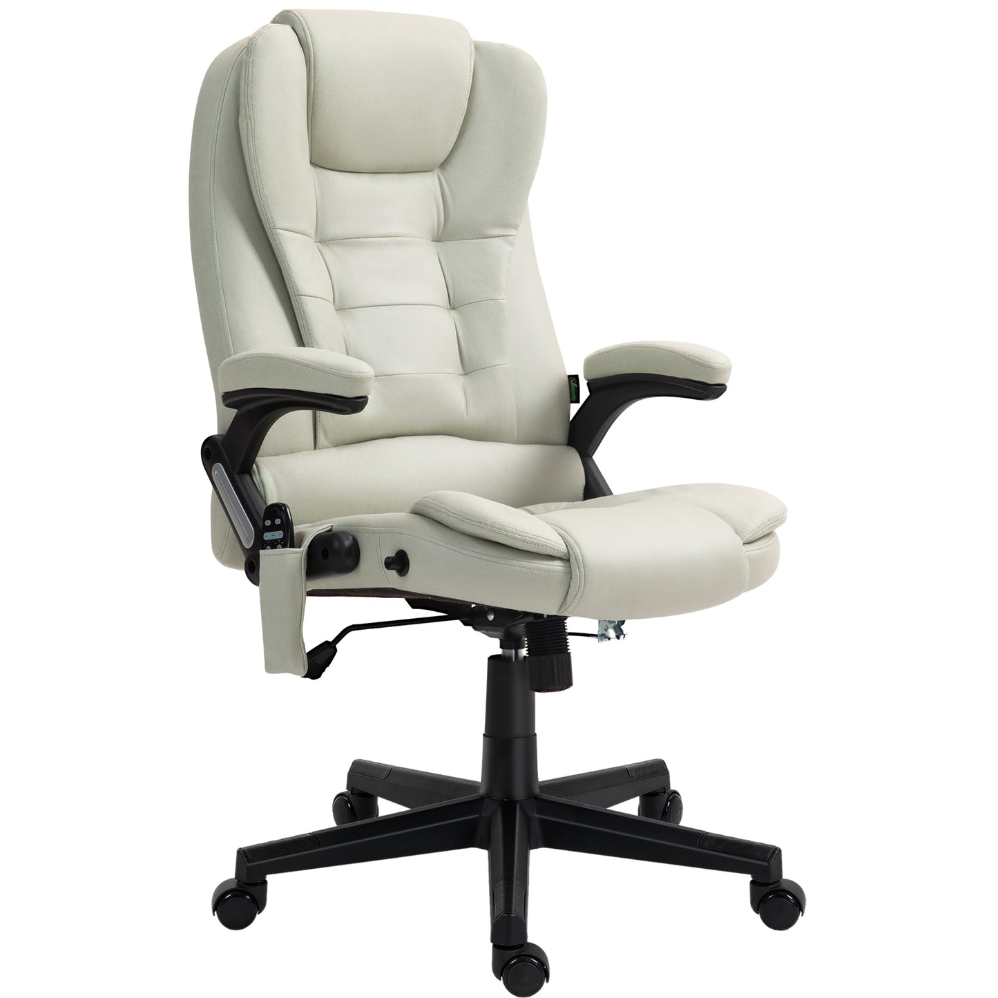 Cream leather ergonomic office chair with adjustable headrest and massage function
