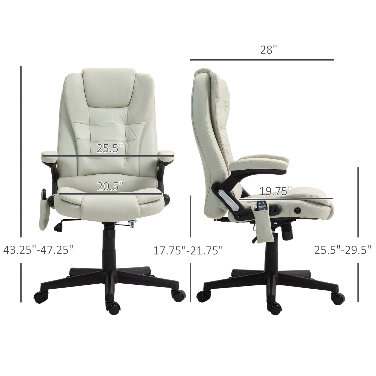 Light beige executive office chair with adjustable height and lumbar massage for comfort