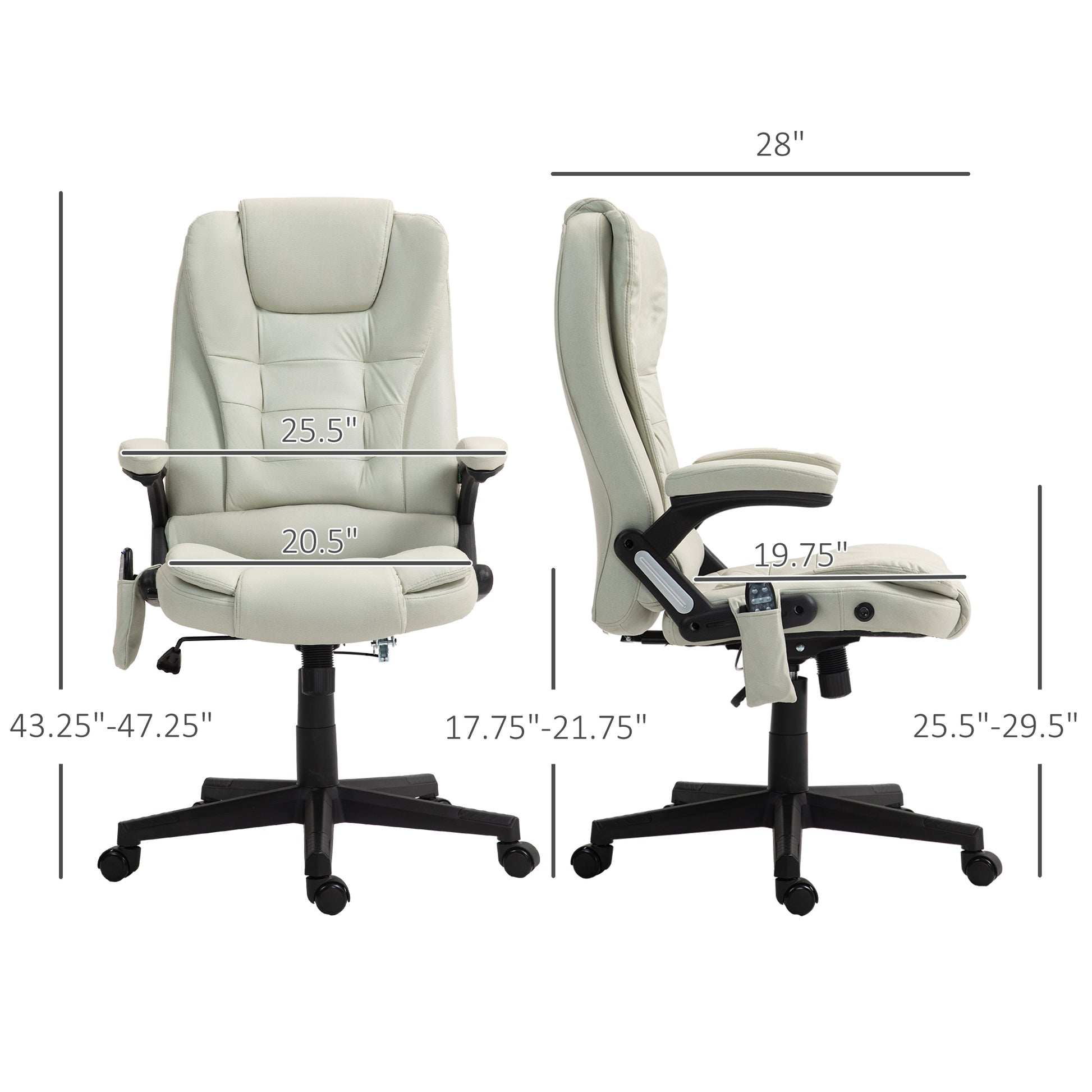 Light beige executive office chair with adjustable height and lumbar massage for comfort