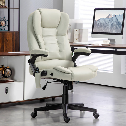 Cream leather executive chair with footrest and massage function for a home office