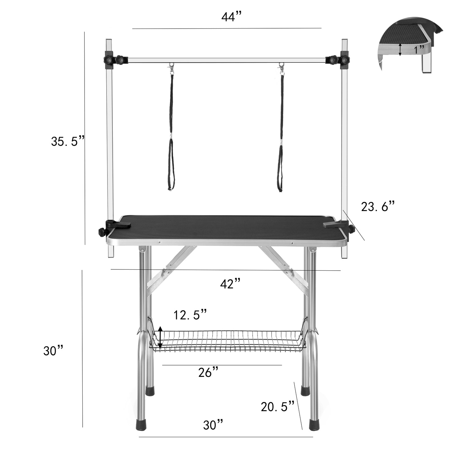 Foldable grooming table  inches wide with adjustable arm and restraint straps