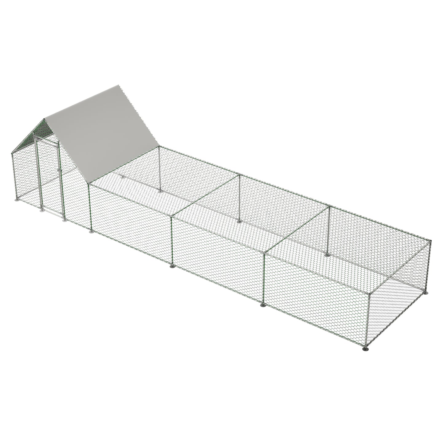 Spacious outdoor chicken coop with a wire mesh enclosure and gray roof for backyard chickens