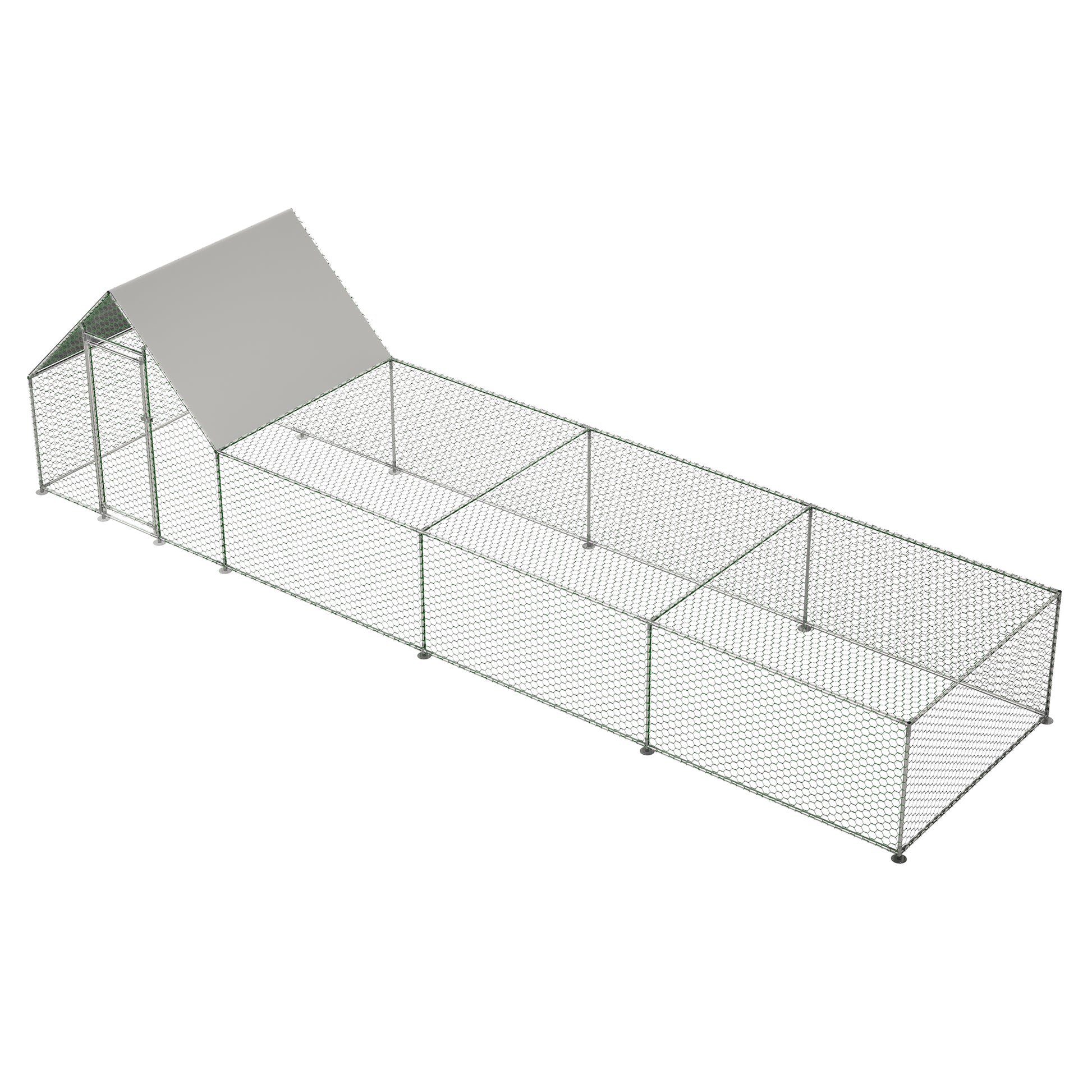 Spacious outdoor chicken coop with a wire mesh enclosure and gray roof for backyard chickens