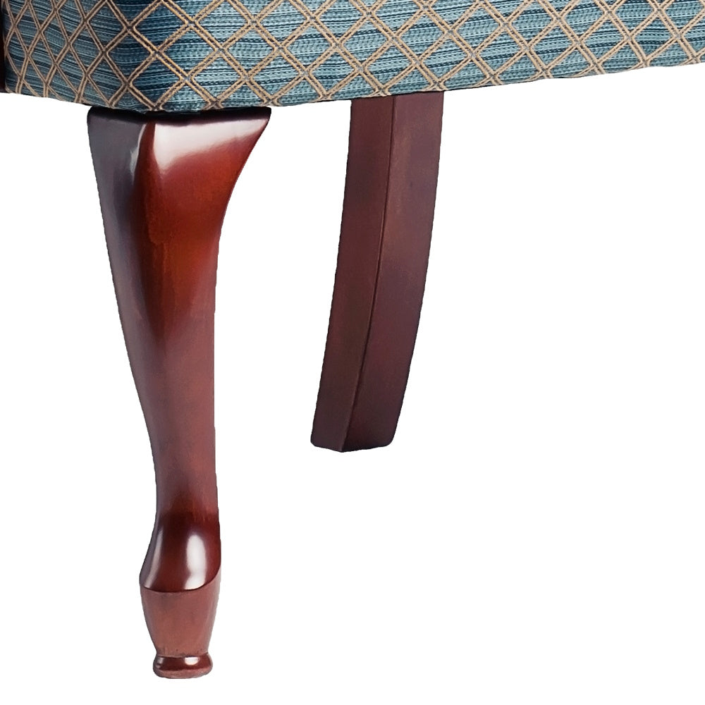 Mahogany carved cabriole leg with diamondpatterned upholstered seat cushion