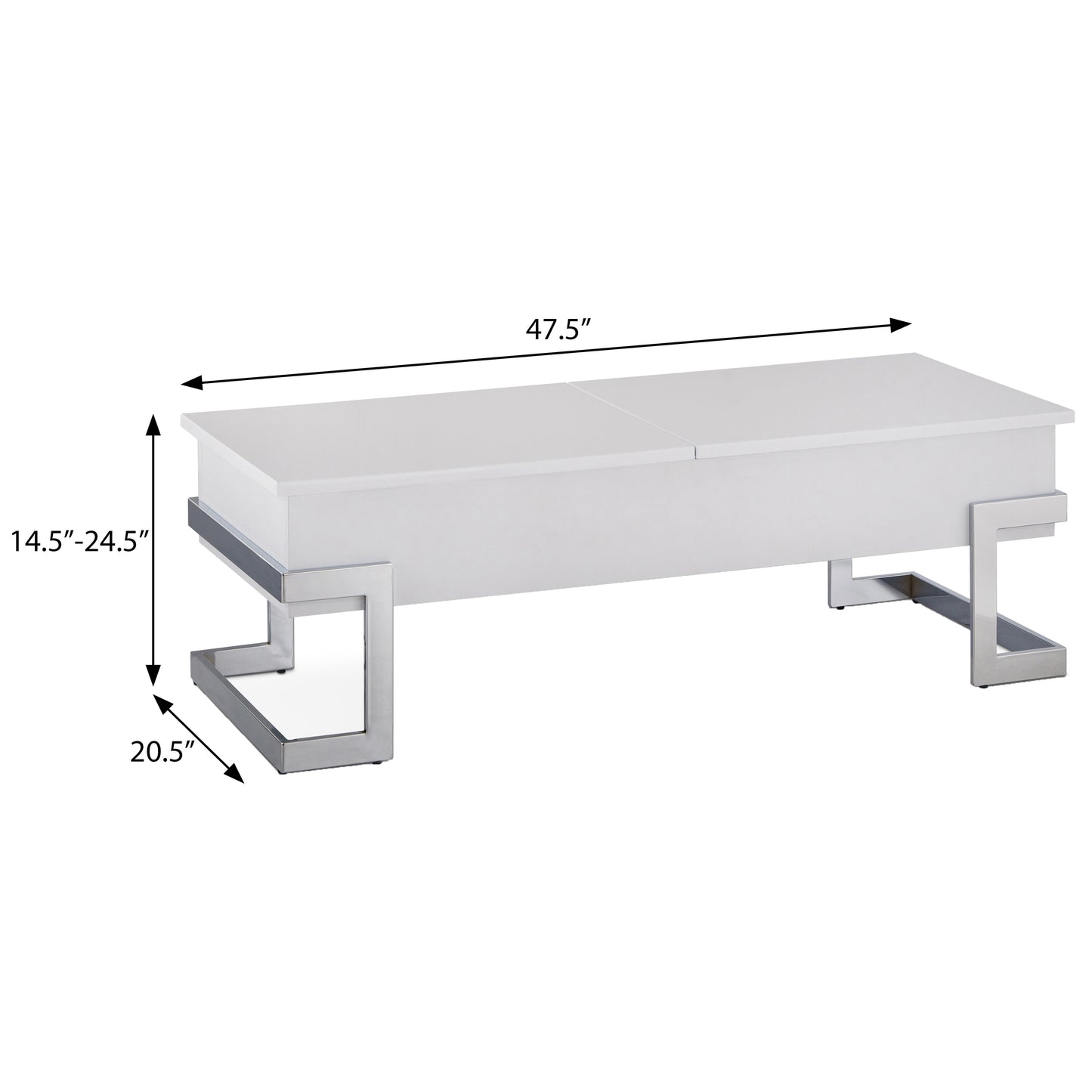 White lifttop coffee table with silver metal legs modern design  length