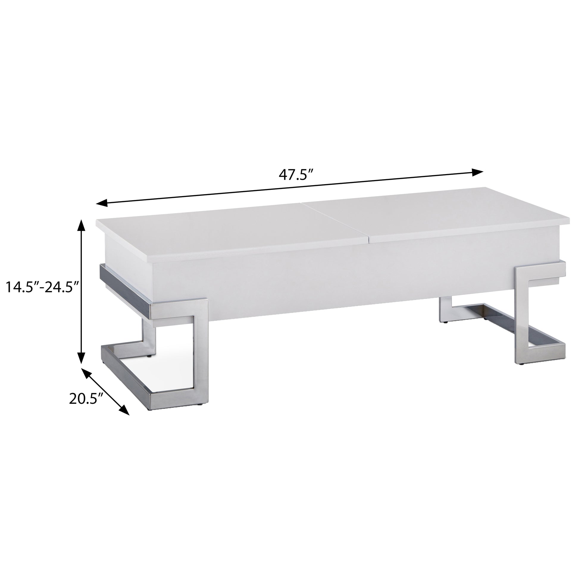 White lifttop coffee table with silver metal legs modern design  length