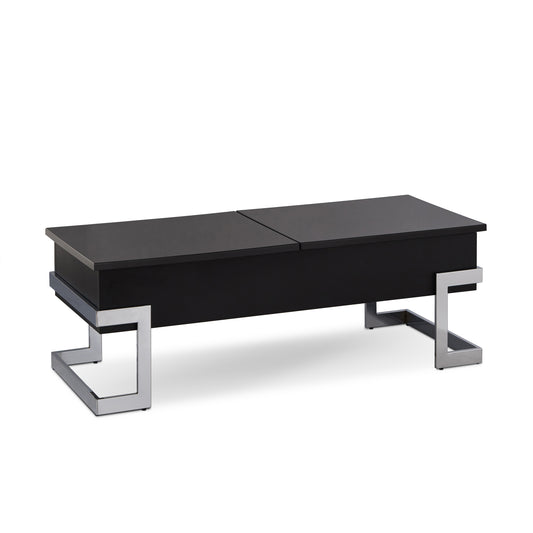 Sleek black lifttop coffee table with chrome square legs perfect for modern living rooms