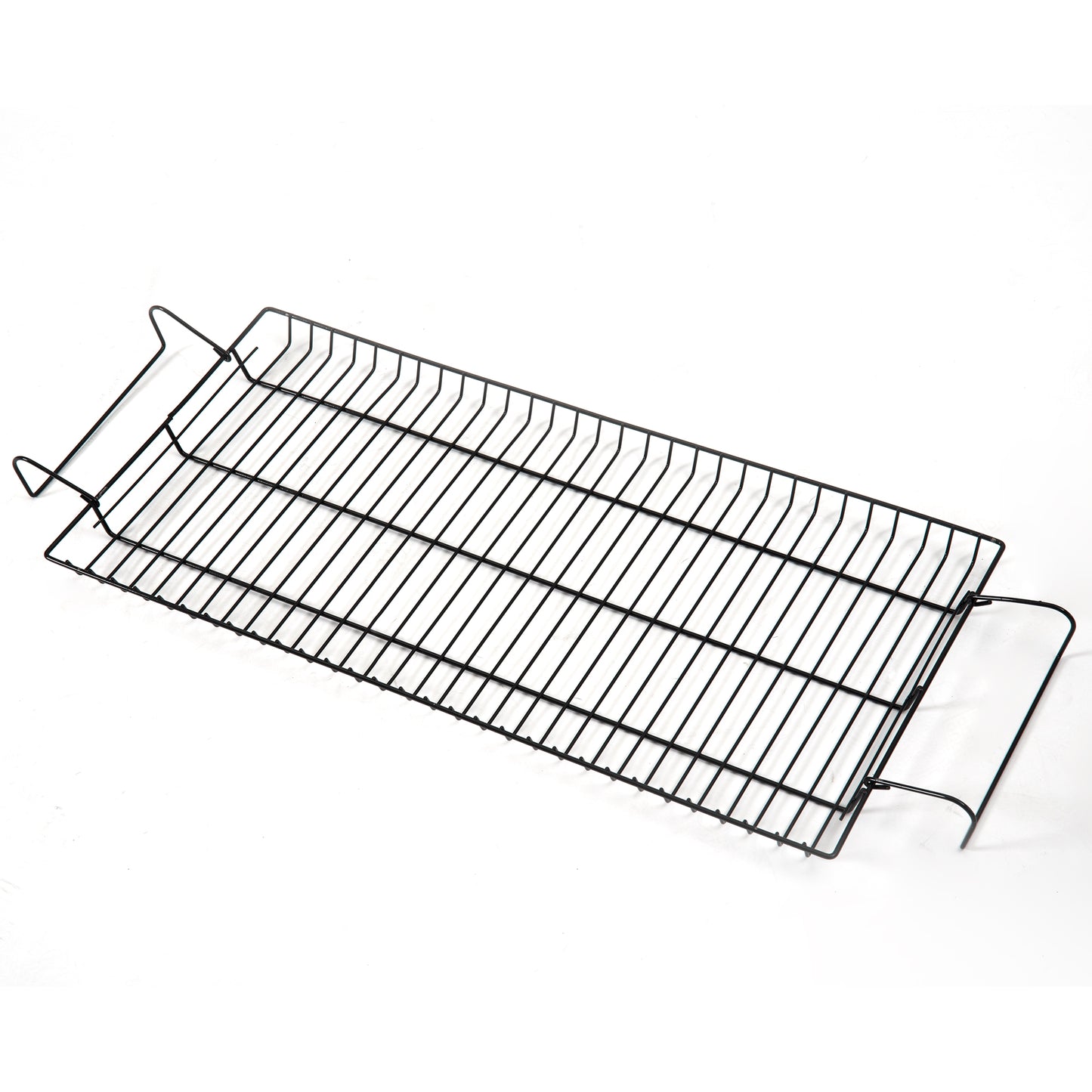 Black wire cooling rack with raised handles for baking and roasting