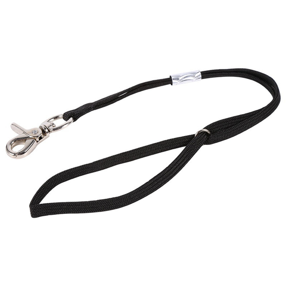 Black nylon pet leash with silver swivel clip and adjustable loop for comfort