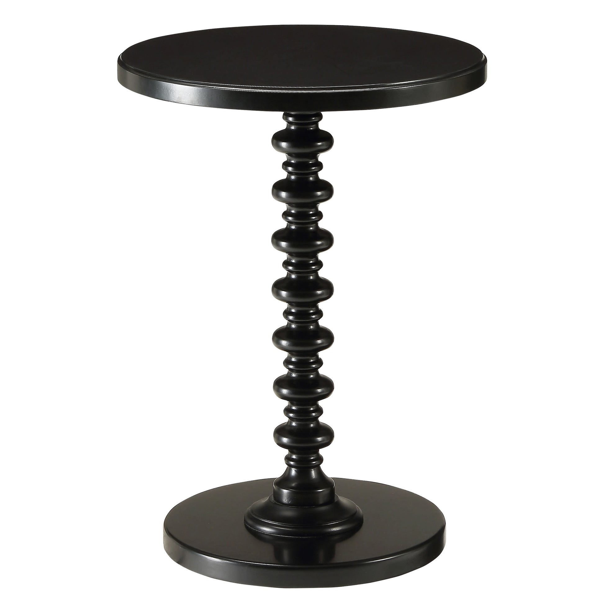Black spindle pedestal accent table ideal for living room decor