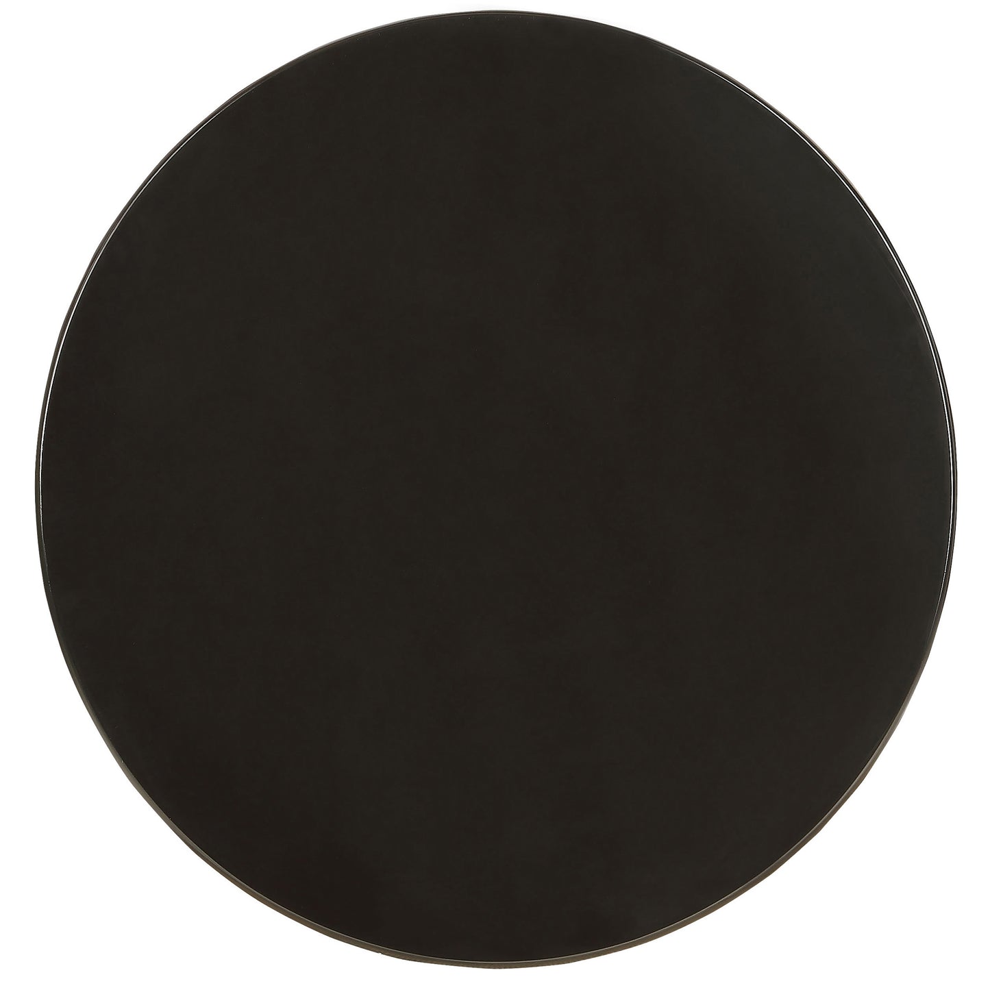 Glossy black round coffee table top on white background