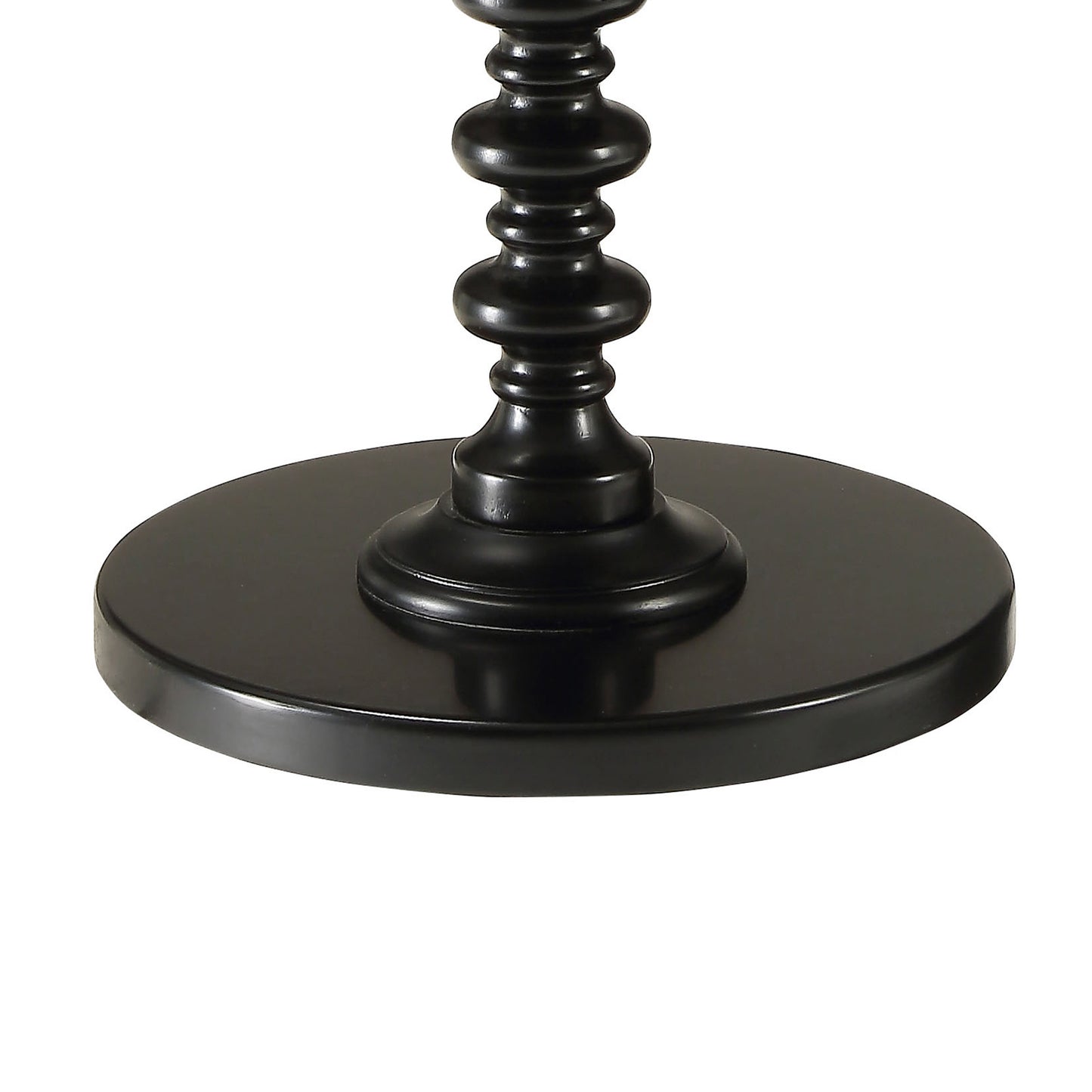 Black wooden pedestal base with turned details for a lamp or decorative accent piece