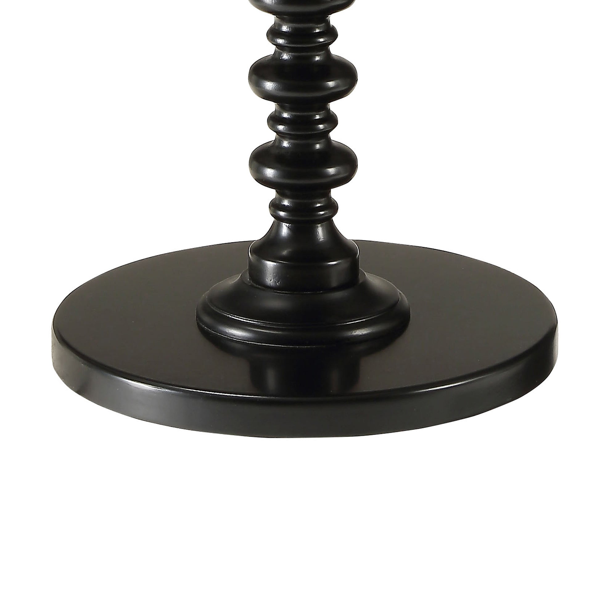 Black wooden pedestal base with turned details for a lamp or decorative accent piece
