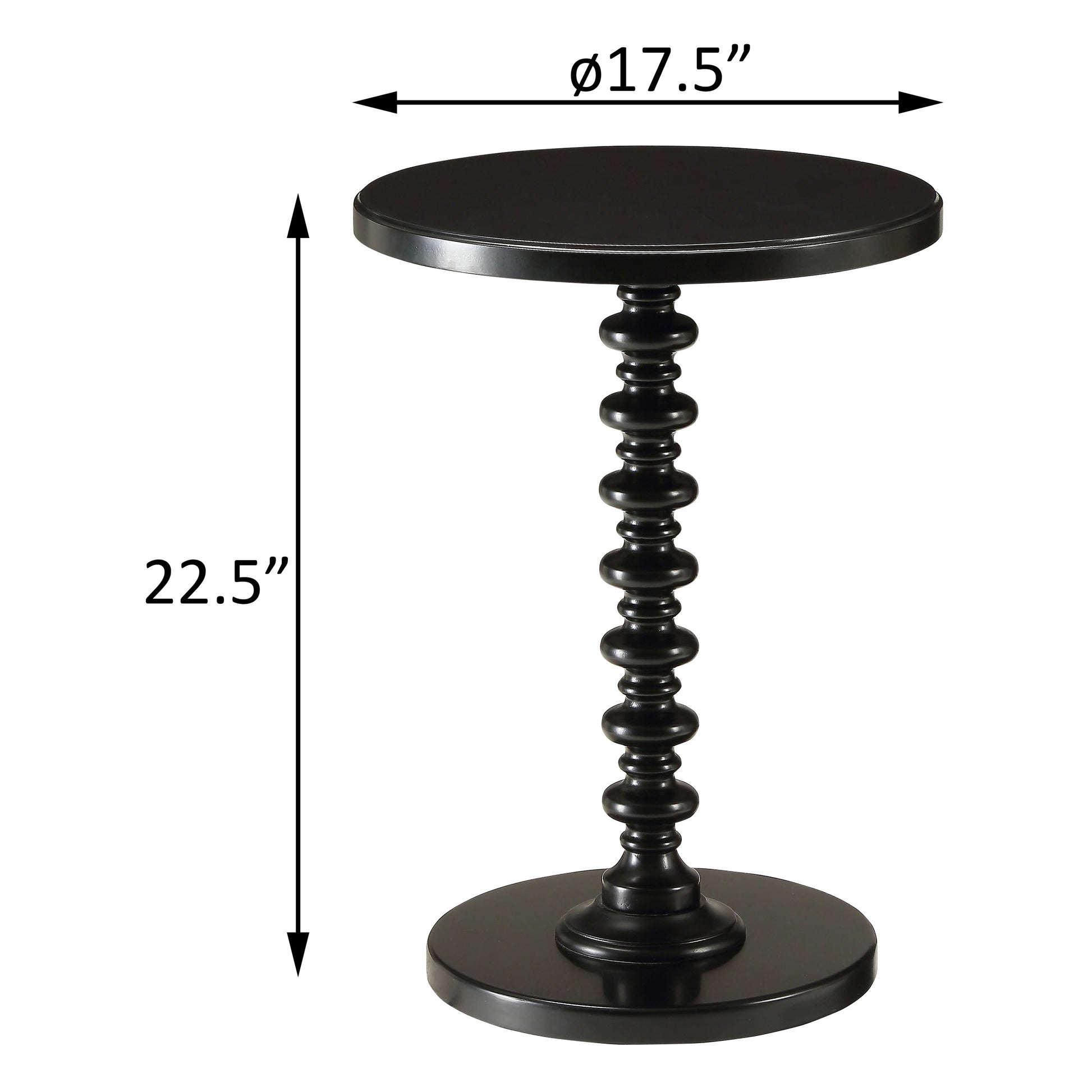 Black round end table with beaded pedestal base  diameter