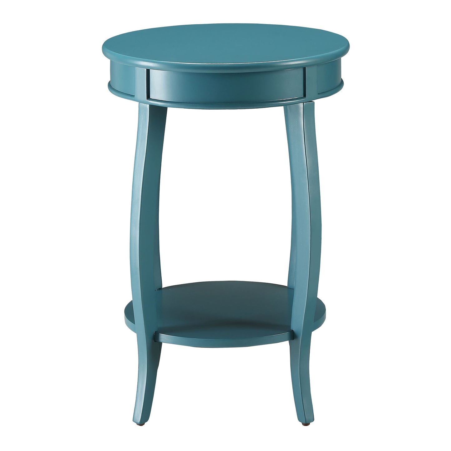 Elegant teal wood end table with a single drawer and lower shelf for storage