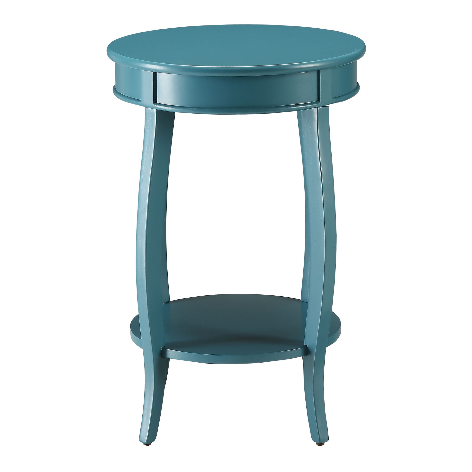 Elegant teal wood end table with a single drawer and lower shelf for storage