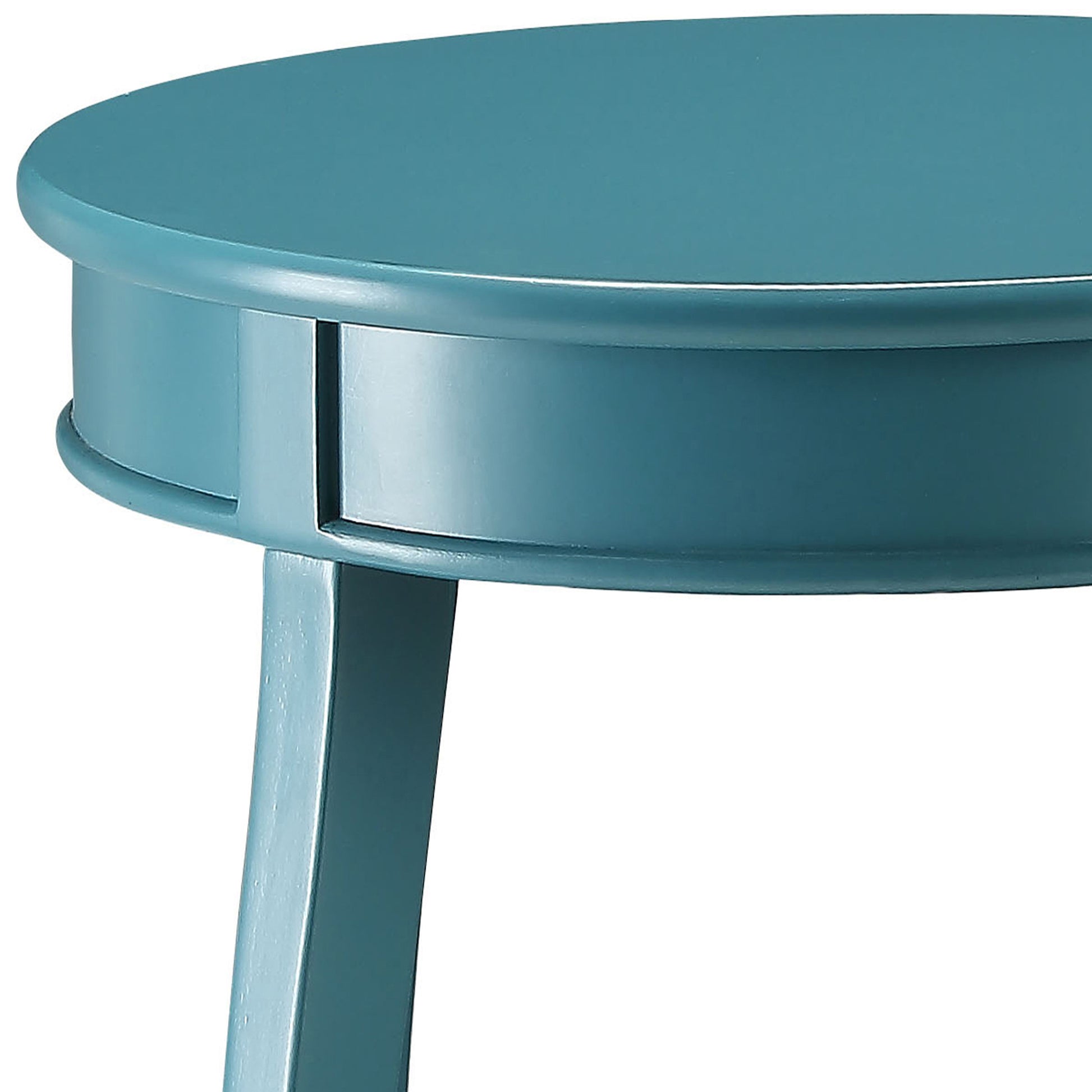 Teal round side table with a single drawer modern design perfect for living rooms