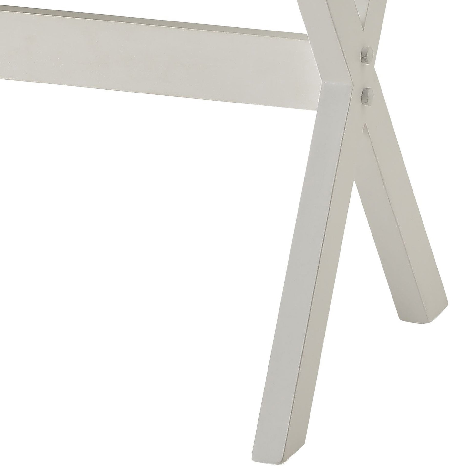 White wooden Xleg table base with metal bolt detail a functional furniture element