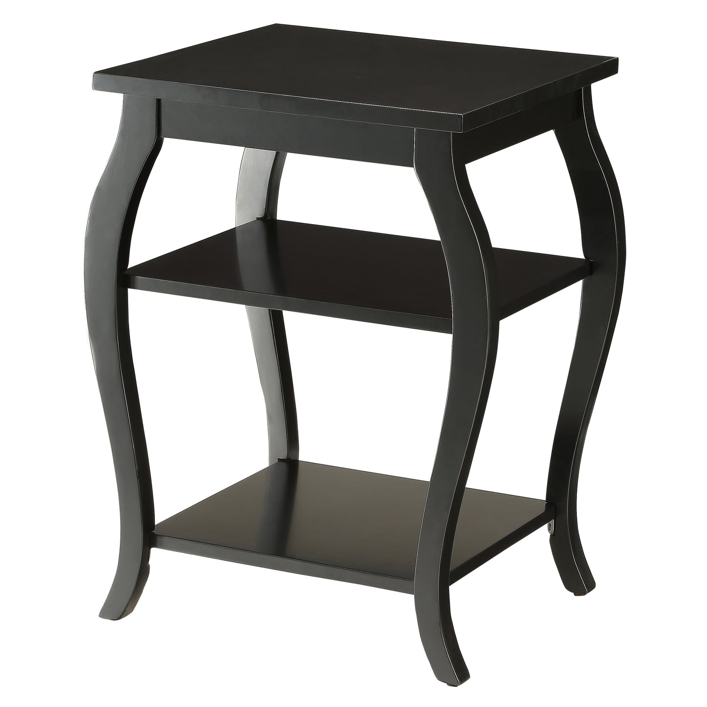 Black twotier side table with curved legs perfect for small spaces