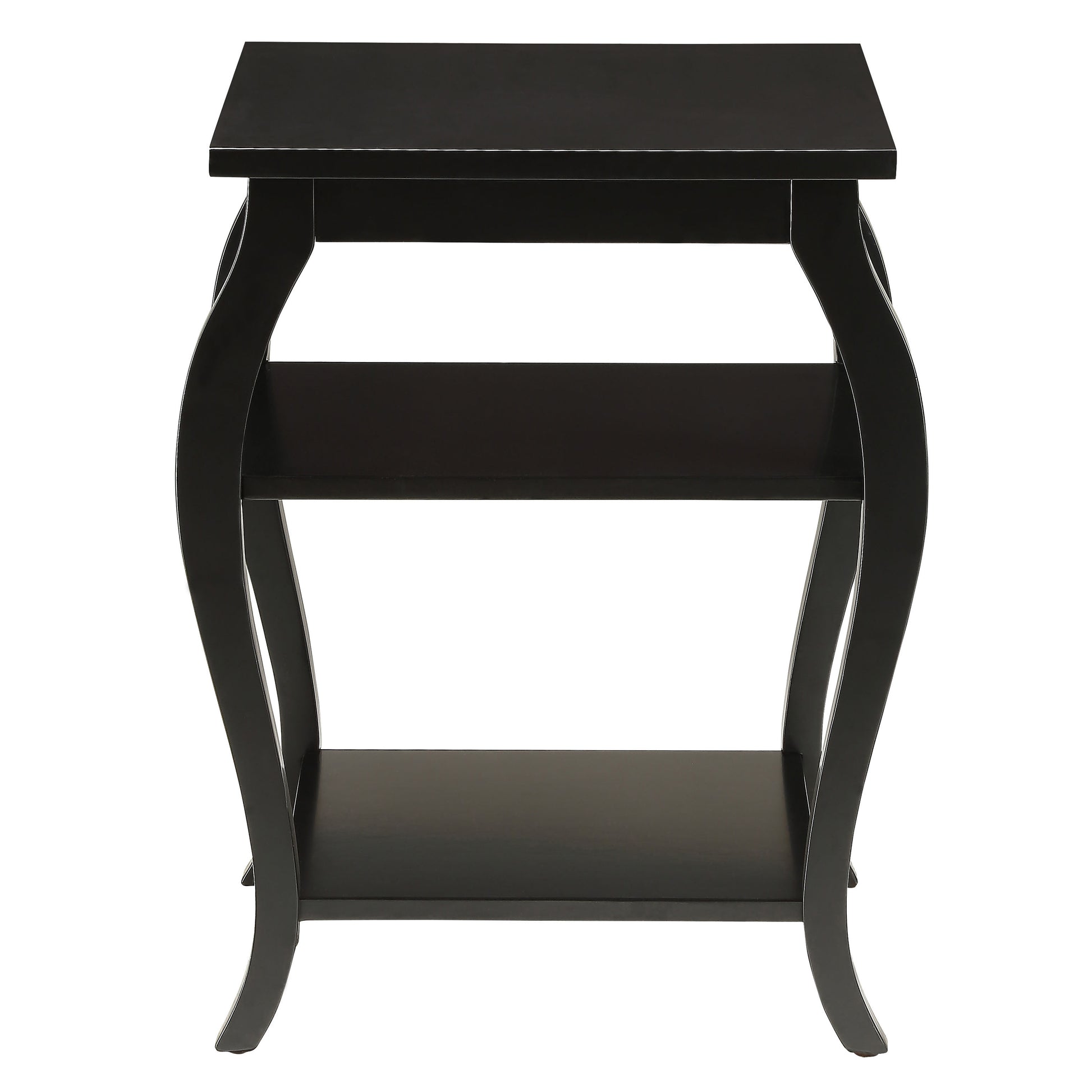 Black twotier console table with curved legs