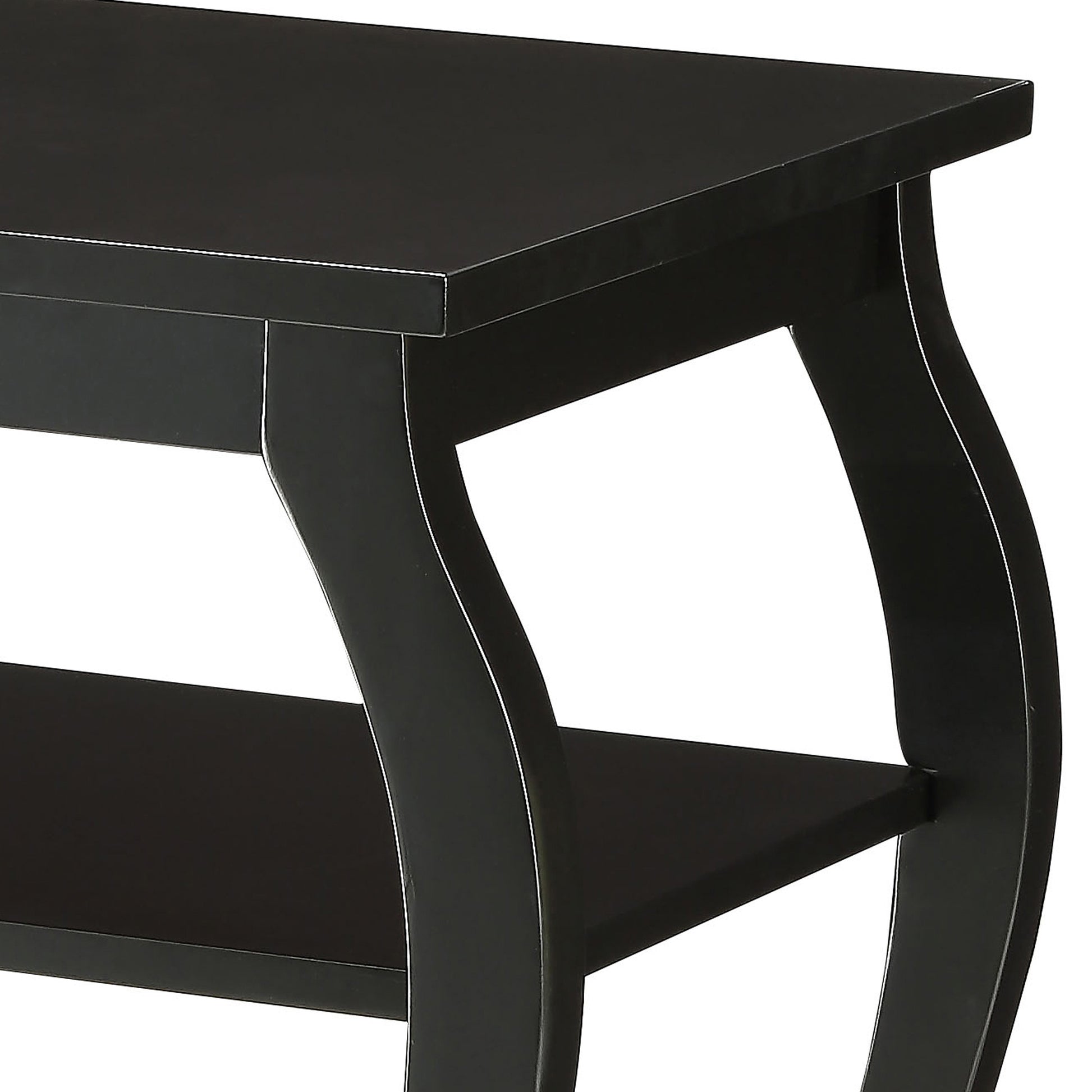 Curved leg dark wood console table with lower shelf