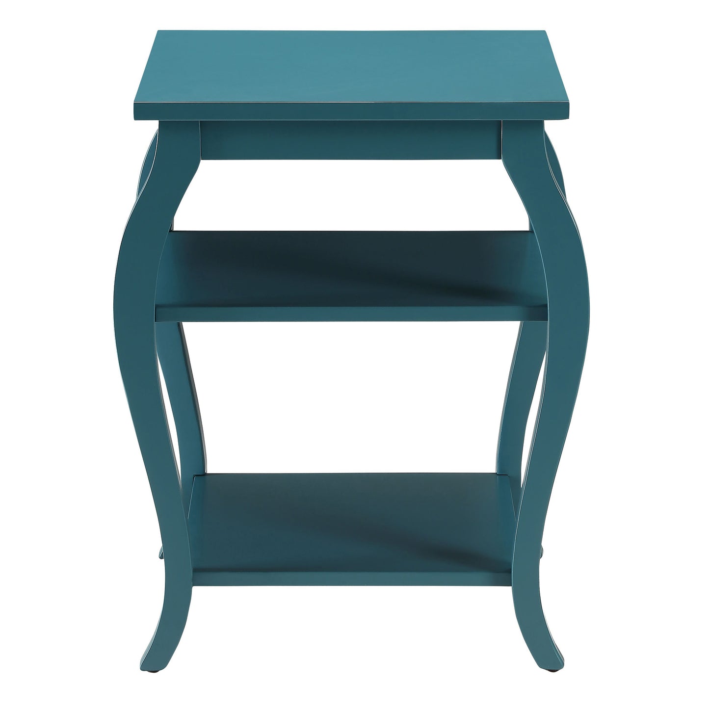 Teal twotier console table with curved legs ideal for entryway decor