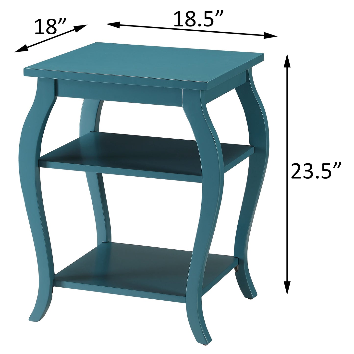 Teal twotier end table with curved legs and an  width