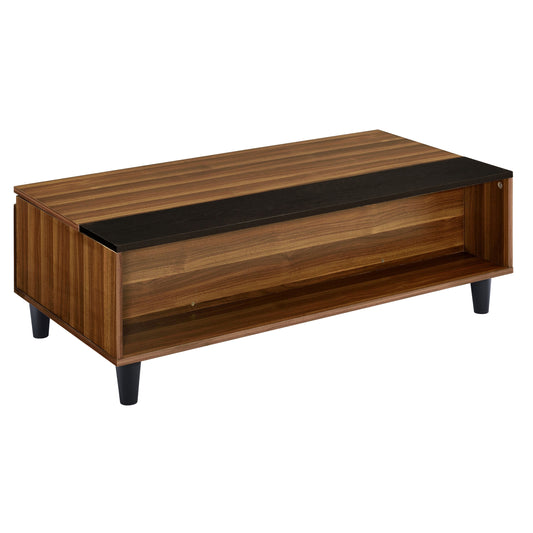 Modern walnut finish TV stand with black accents and angled legs