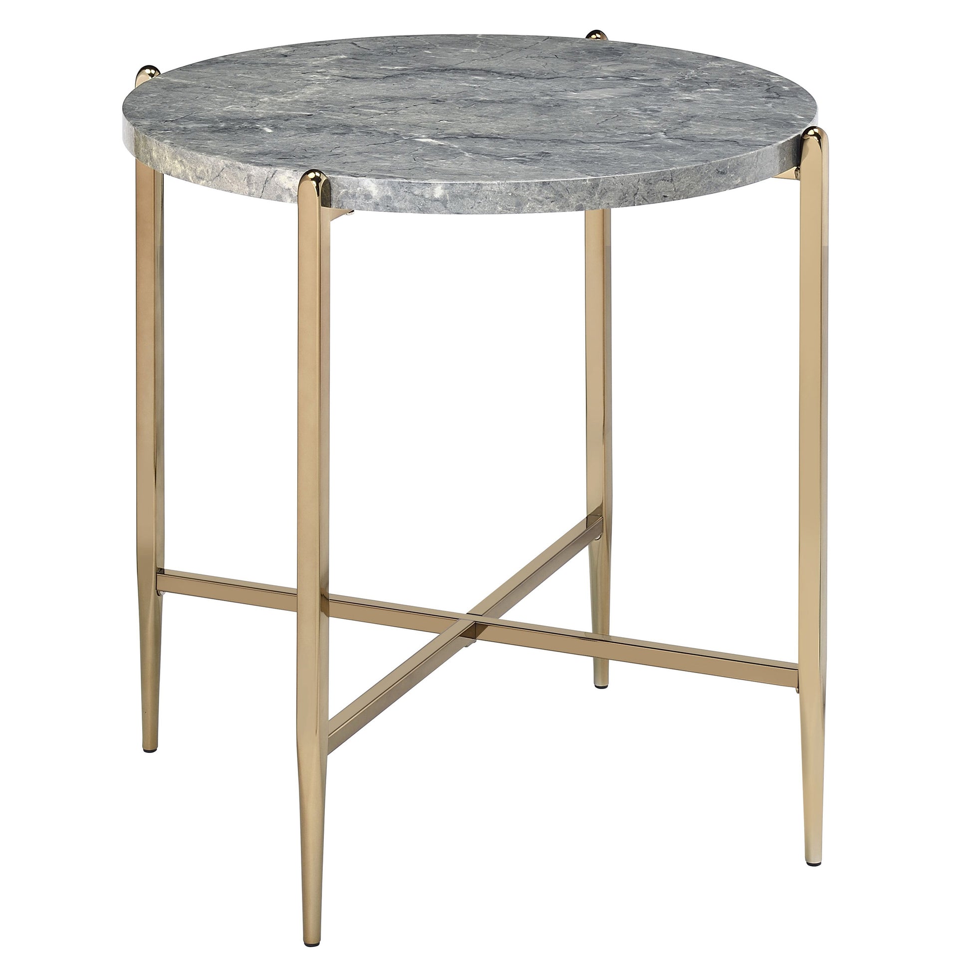 Round grey marble coffee table with gold metal legs perfect accent piece