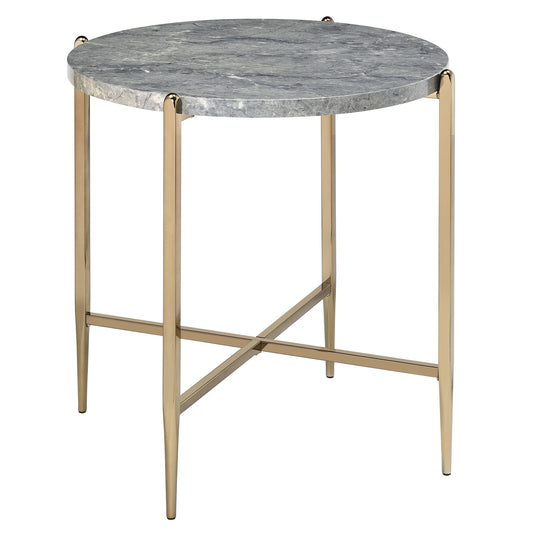 Round grey marble coffee table with gold metal legs perfect accent piece