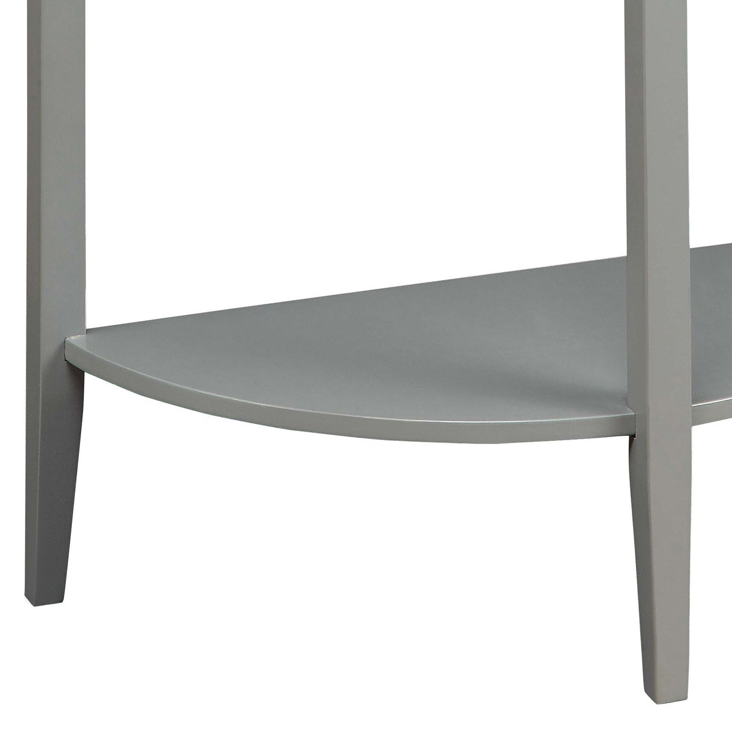 Gray wooden console table with a curved shelf and angled legs