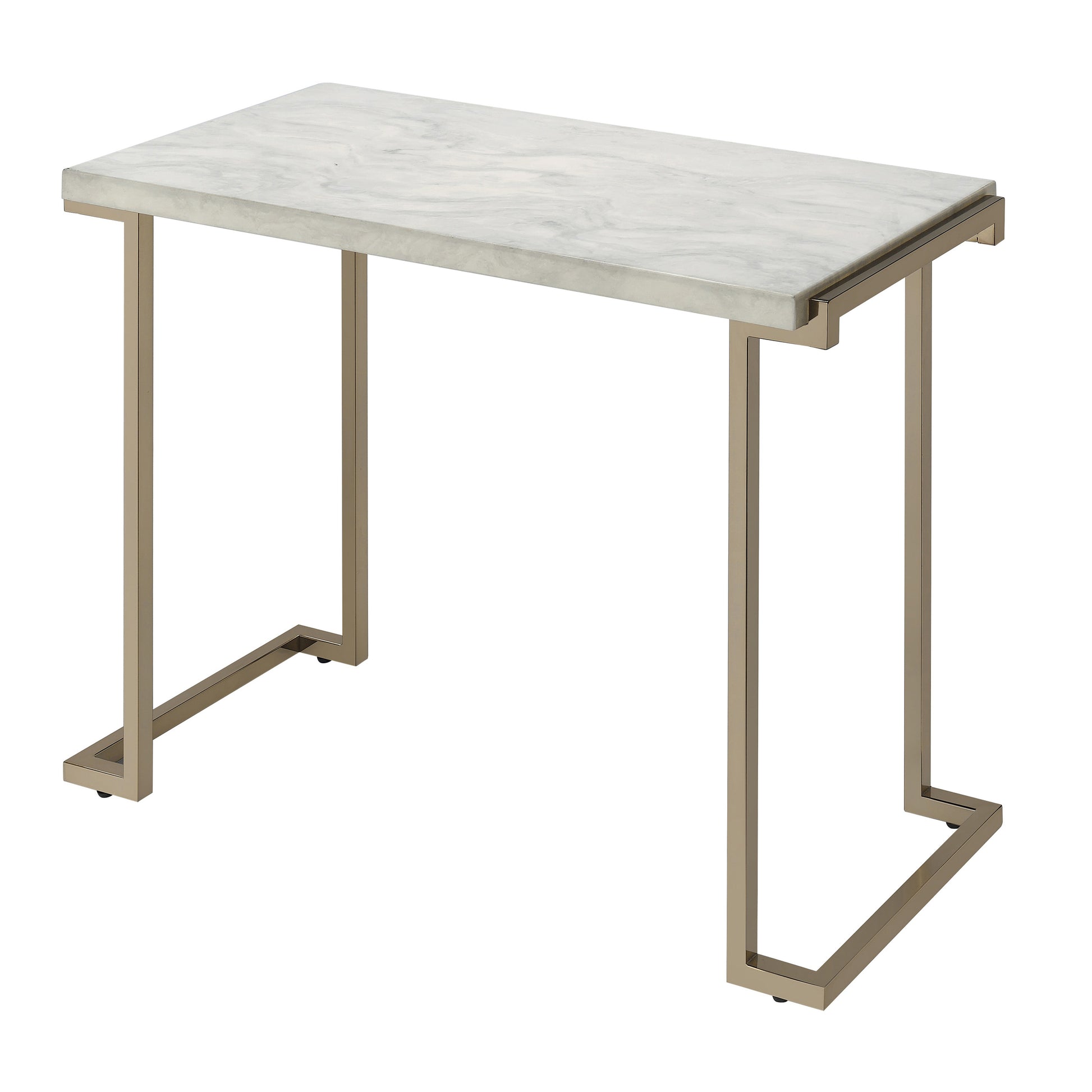 Modern console table with white marble top and brushed gold metal frame