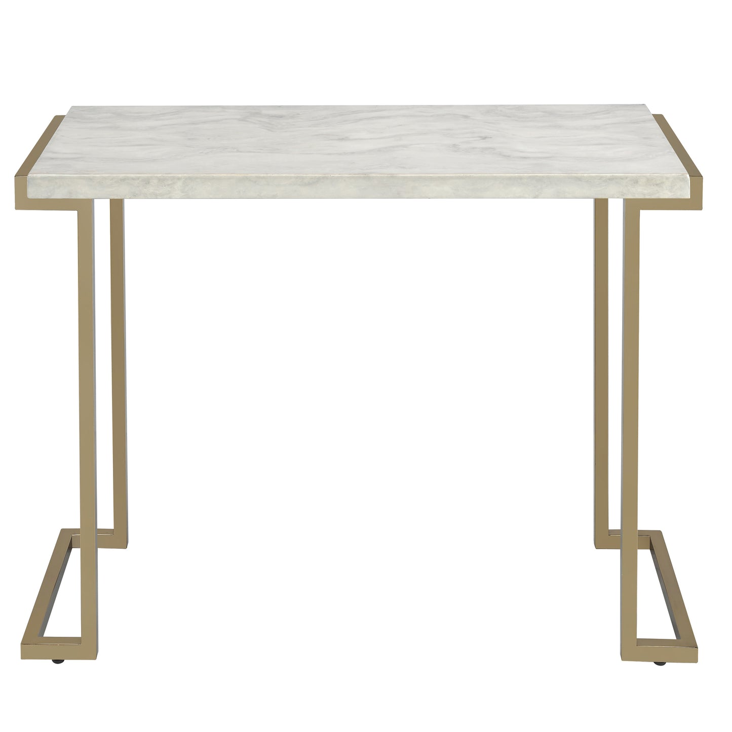 White marble top console table with gold metal frame and legs