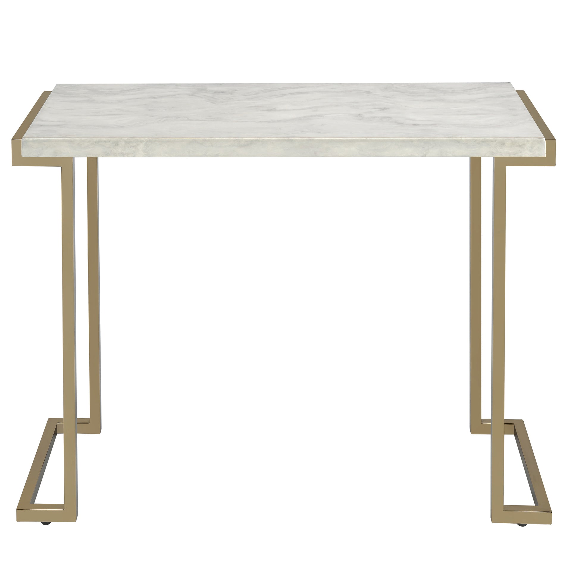 White marble top console table with gold metal frame and legs