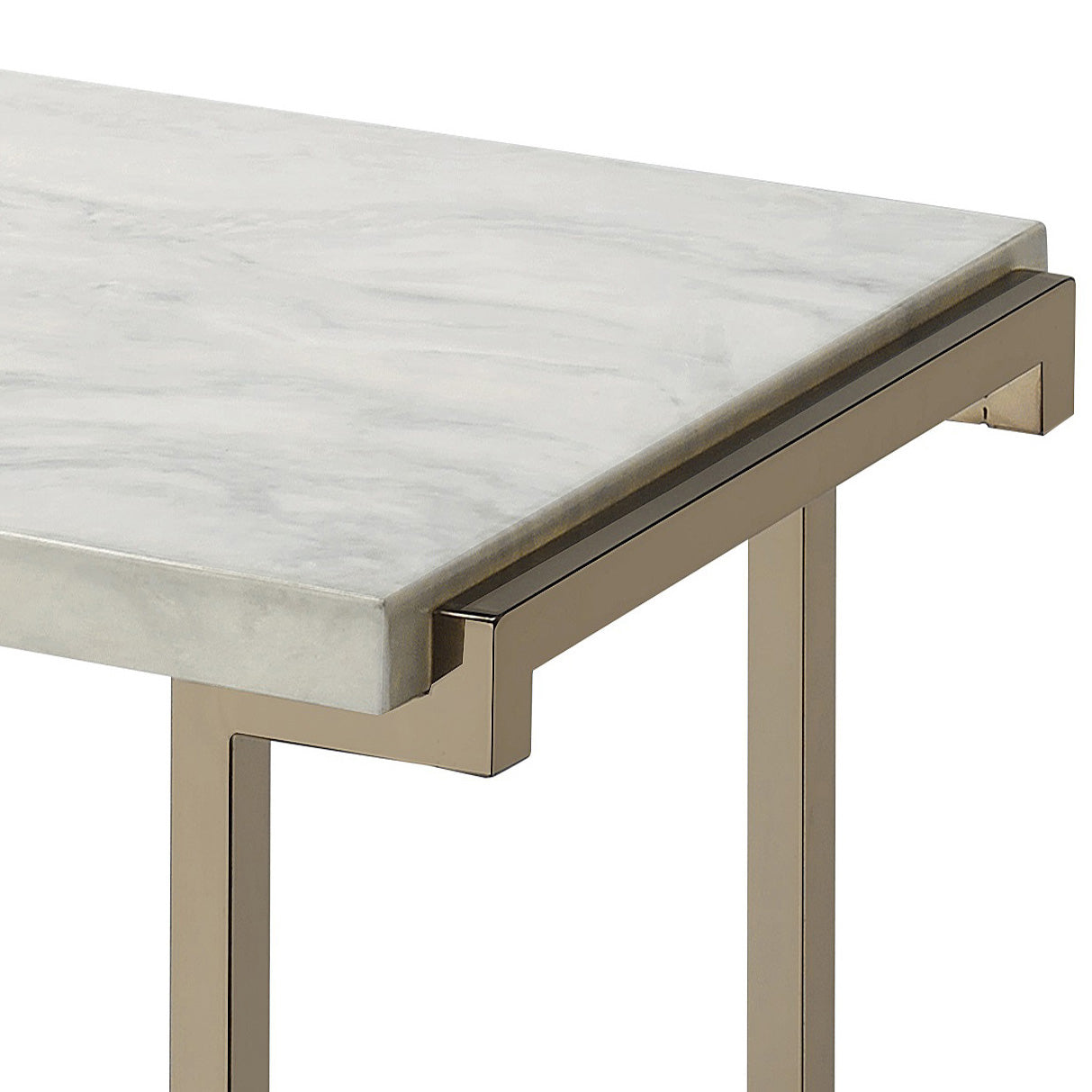 Modern console table with white marble top and brushed brass frame