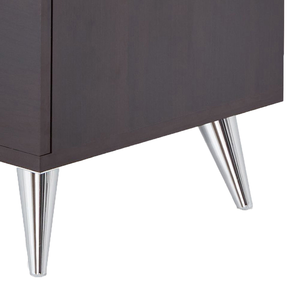 Dark wood dresser bottom with polished chrome tapered legs