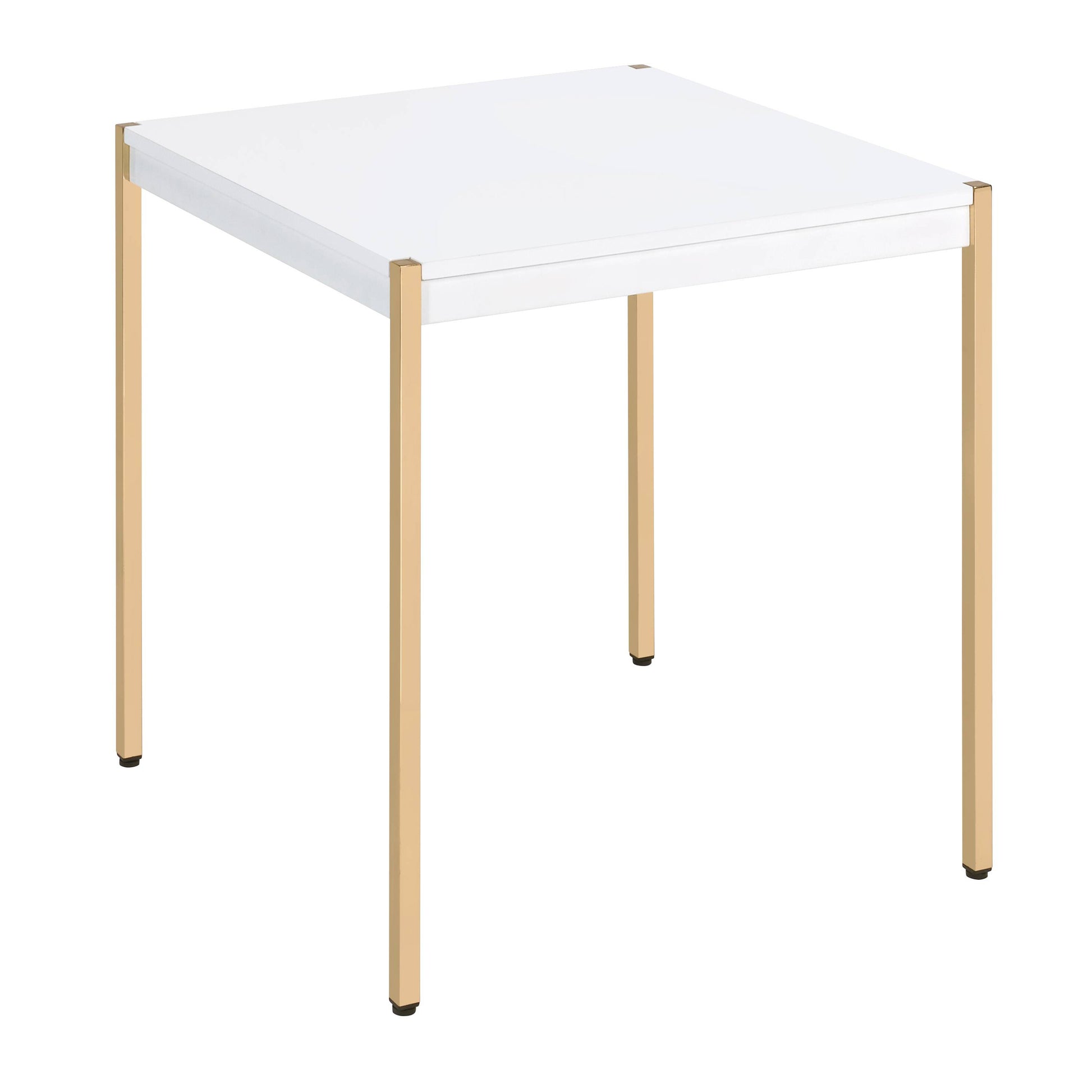 Square white side table with gold metal legs modern design ideal for small spaces